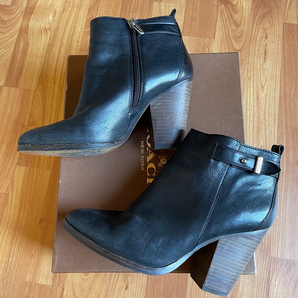 Coach Hewes Safari Leather Block Heel Boots - Picture 3 of 6